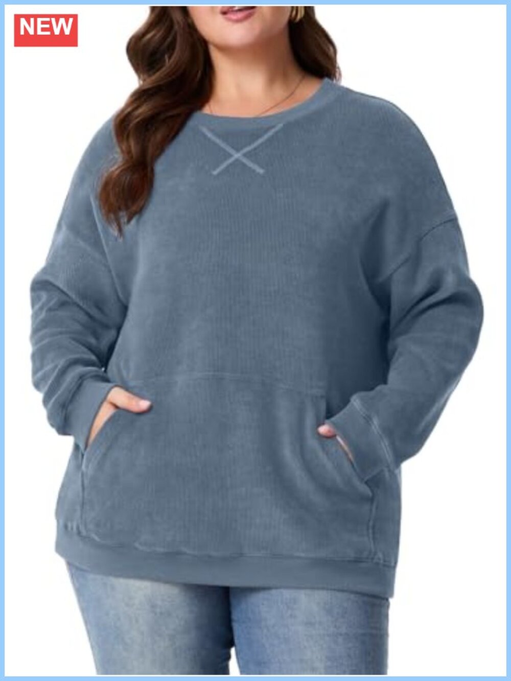 Plus Size Oversized Crew Neck Sweatshirt with Pockets